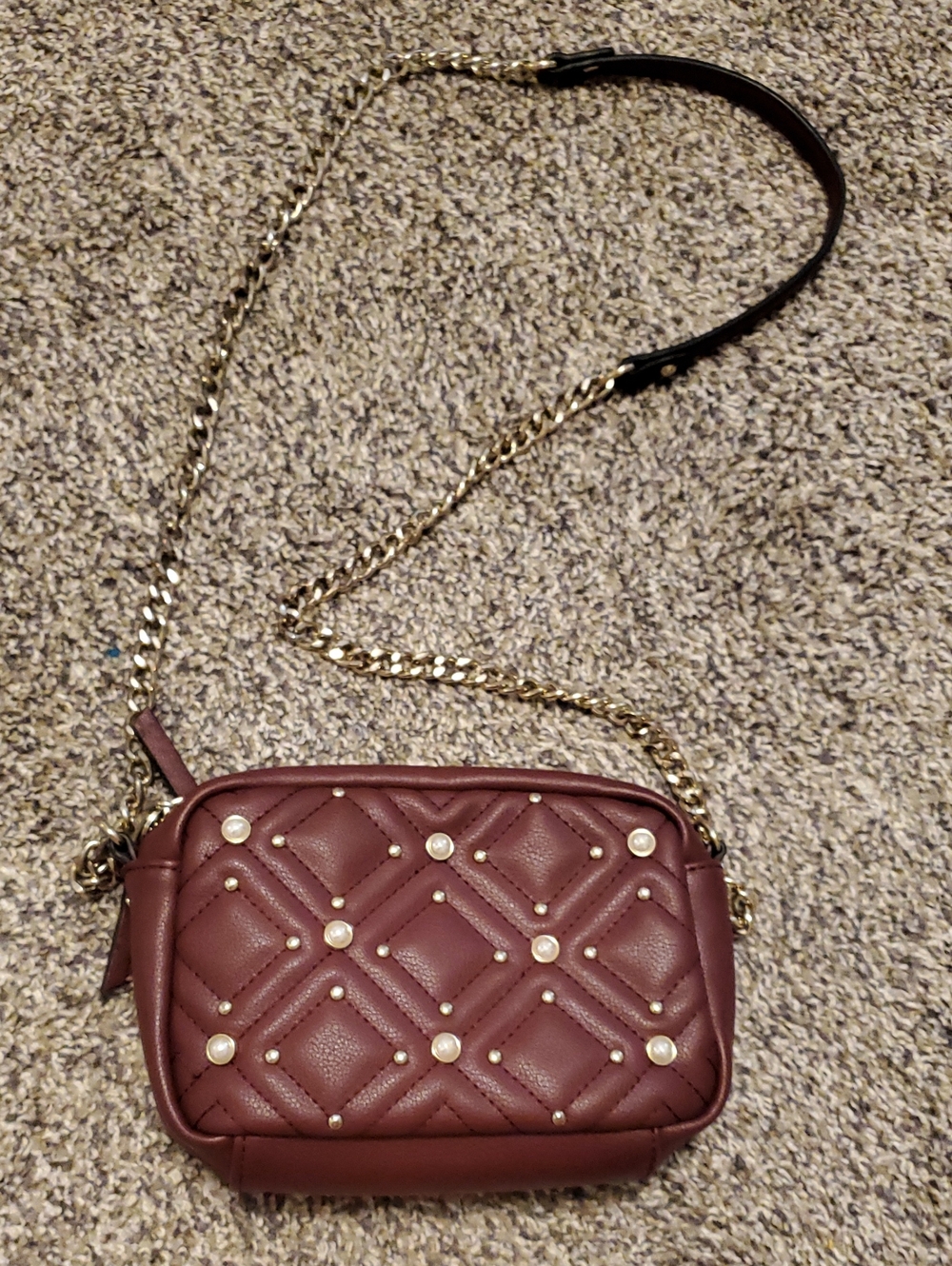 INC International Concepts Quilted Pearl-Stud Crossbody in Mauve Plum
